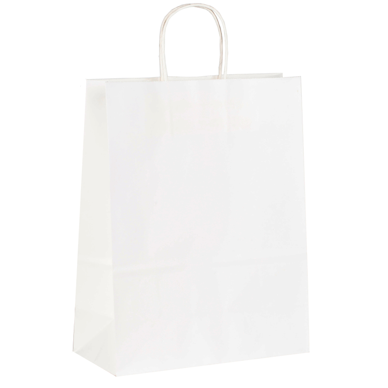 White Large Twist Handle Bags with Serrated Top